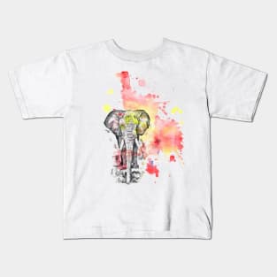 Grey Elephant and an Exlplosion of Color Kids T-Shirt